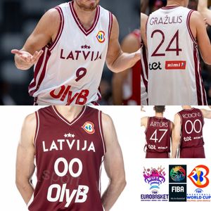 Stampa Coppa del Mondo 21 Aigars Skele Maglie Basket Lettonia 47 Arturi Kurucs 9 Dairis Bertans 12 Arturs Strautins 6 Kristaps Porzingis 11 Rolands Smits National Team