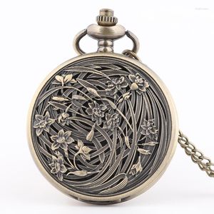 Pocket Watches 50pcs/lot Bronze Hollowed Quartz Necklace Men Women Gift Wholesale