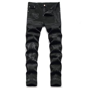 Jeans masculinos design original europeu americano digital impresso moda calças pretas high street roupas casuais 230904