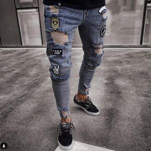 Stilvolle zerrissene Jeans für Herren, Biker, schmale, gerade, ausgefranste Denim-Hose, modische Röhrenhose202e