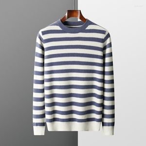 Men's Sweaters Fall/Winter 2023 Wool Knitted Bottom Shirt Man Striped Long Sleeve Pullover Loose Sweater