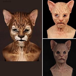 Party Masks Halloween Canadian Animals Hairless Grim Mask Cats Dance Party Funny Mask Terror Fantasy Game Latex Hoods Latex Mask Unisex T230907