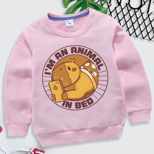 Felpe con cappuccio Felpe I'm An Animal In Bed Stampa Vestiti per neonati Divertente Felpa per ragazze Capybara Stile Harajuku Pullover per bambini Felpa con cappuccio Cartoon 230904