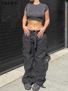 Women S Pants S Celana Kargo全体的なワニタジーンズLonggar Kasual Y2K 90S Streetwear Kantong Besar Pinggang Tinggi Lurus 230904