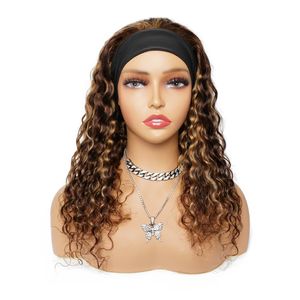 Syntetyczne peruki Bando Wig Rambut Manusia Ombre Gelombang Air Keriting Bando Untuk Wanita Sorot Brasil Pirang Madu 230905