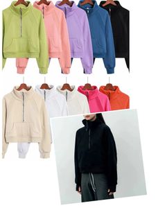 Moletom de ioga Scuba Full zip Half Zip funil Hoodies Moletons de lazer ao ar livre Roupas de ginástica Mulheres lu-Tops Treino Fitness Jaquetas grossas de ioga Exercício