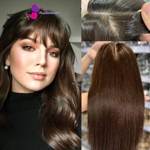 Syntetyczne peruki Topper Rambut Manusia berwarna coklat Untuk Wanita Asli Dengan Klip Ujung Pelipis Dalam Ekstensi 230905