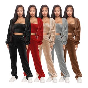 Dostyki damskie 3PCS Velor Women Tracksuit strój Velvet Sportswear Kurtka z kapturem na boderne strój jogger