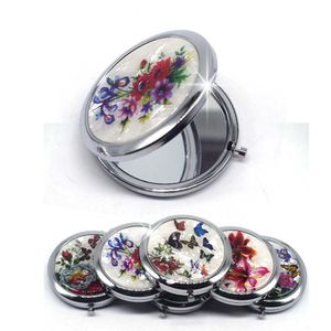 Kompakte Spiegel, Mini-Make-up-Taschenspiegel, Blumen-Schmetterlings-Bambus-Metall, tragbarer, zweiseitig klappbarer Make-up-Spiegel, Vintage-Kosmetikspiegel 230904