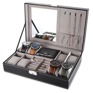 Hoge Kwaliteit 8 Grid Slots Horloge Display PU Lederen Doos Multifunctionele Sieraden Case Organizer Horloges Dozen Vierkante Box298N