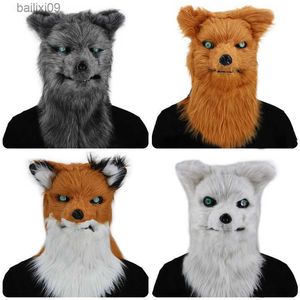 Party Masks Can Open Mouth Bite Wolf Head Cover Mask Masquerade Funny Animal Fox Head Cover Halloween Performance Dress Up Props Plush Masks T230905