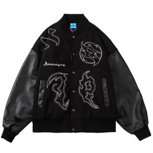 男性SジャケットJaket Baseball Hip Hop Mantel Pria Sulaman Huruf Ala Jalanan Lengan Kulit Patchwork Universitas Mode Vintage 230904