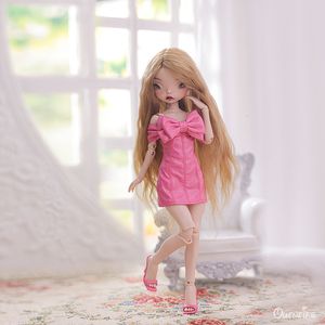 Dockor design bjd docka 16 nana party doll stil kjol mode söt stor båge pu rosa klänning harts leksaker joint utgör 230904