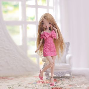 Bambole Design BJD Doll 16 Nana Party bambola Gonna stile Moda Carino Grande fiocco PU Abito rosa Giocattoli in resina Trucco congiunto 230904