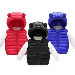 Colete infantil para baixo algodão com capuz colete quente inverno sem mangas crianças criança meninas meninos jaqueta outwear infantil bebê outono roupas 230904