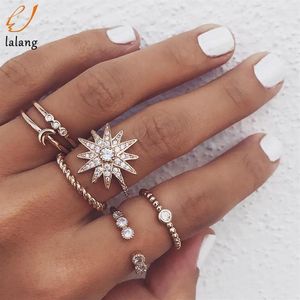 Fashion Exquisite Personality Crystal Stars Moon Ring For Women Jewelry Promise Date Gift Engagement Wedding Rings 5 Pcs Set266O