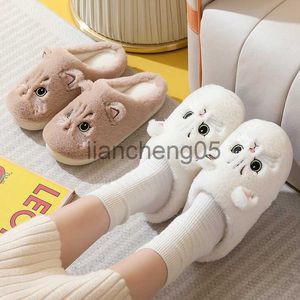 Slippers Cute Cat Slippers Fluffy Furry Women Home Platform Slippers Men Winter Plush Slides Indoor Fuzzy Slippers Lovely Cotton Shoes X0905