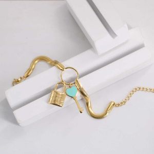 Collana tiff stilista top Acciaio al titanio versione coreana oro 18 carati t classico amore goccia d'olio stampa chiave serratura braccialetto a catena spessa per le donne