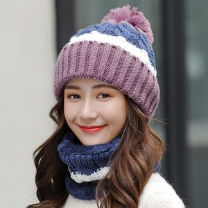 Beanie/Skull Caps Brand Winter Hats Women Thick Knit Warm Beanies Hat Bib Female Windproof Cycling Wool Stitching knitting Hedging Caps Sets 2 230905