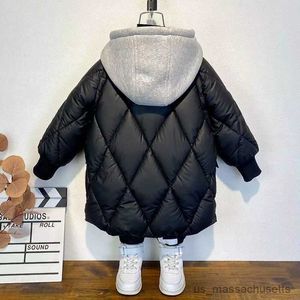 Casaco para baixo meninos casacos de inverno 2023 novas crianças com capuz quente jaquetas crianças roupas engrossar parkas à prova de vento moda adolescentes quente outerwear r230905