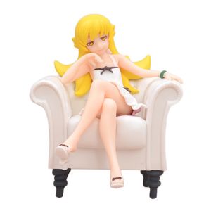 Finger Toys 12cm anime monogatari action figur oshino shinobu gul hår vit klänning soffa scen modell pvc present docka samling statisk leksak