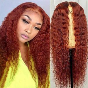 Ishow Brazilian 613 Blonde Deep Wave T Part Lace Wig 99J Orange Ginger Ombre Color Remy Human Hair Rigs for Women 8-26inch All Age223M