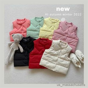 Para baixo casaco de inverno engrossado crianças colete para baixo algodão meninos meninas outono colete cor sólida usar colete jaqueta da criança colete r230905