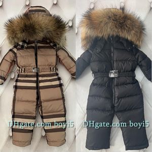 Baby One Piece Down Jacket Puffer Jacket för pojkar och flickor Nyfödd varm jacka Natural Päls krage vit anka