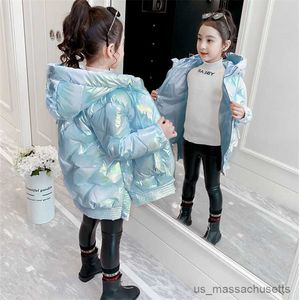 Down Coat 2023 Winter Down Long Jacket For Girls Waterproof Shiny Hooded Coat Children Clothing 5-12 Years Kids Outerwear R230905