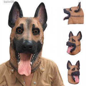 Party Masks Novelty Halloween Party Latex Animal Dog Head Mask German Shepherd Cosplay Novelty Fancy Dress Party Props T230905