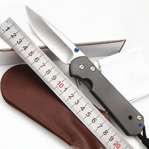 Coltello pieghevole CR 21 ° anniversario di alta qualità D2 Lama a goccia in raso Manico in lega di titanio CNC Coltelli tascabili EDC con fodero in pelle e scatola al dettaglio