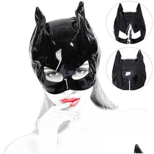 Maschere per feste Maschera per testa di gatto in pelle sexy Cappuccio fetish Mezza faccia Bdsm Giochi di ruolo per animali Schiavo Bondage Giocattoli per donne Q0818 Drop Delivery Hom Dhked