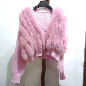 Womens Fur Faux Women Spring Short Sticke Cardigan Coat med Real Loose Fashion Natural Jacket Kvinntröjor 230904