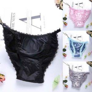 Women's Panties Woman Sexy Silk Seamless Satin Briefs Underpants Lady's Lace Edge Knickers Underwear Solid Color 2021265b