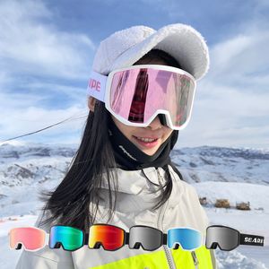 Ski Goggles Searipe kacamata Pria Wanita lapisan ganda Anti kabut Multi Warna lensa dan casing Set 100 perlindungan UV400 papan salju 230905