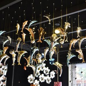 Decorative Objects Figurines Promotion Creative Air Hanging Dolphin Pendant Stereo Ceiling Home el Shopping Mall Ceiling Decorations 230904