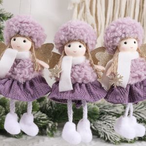 Juldekorationer Merry 2024 Purple Angel Girl Doll Tree Pendant dekorerad för Home Noel Natal 230905