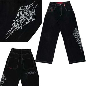 Men's Jeans Y2k Jeans Mens Harajuku Hip Hop Retro Skull Graphic Baggy Jeans Black Pants 2023 New Gothic Oversized Wide Trousers Streetwear T230905