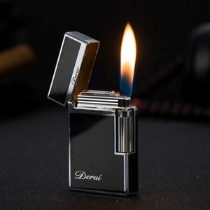 Derui Metal Windproof Butane No Gas Sideslip Grinding Wheel Flint Lighter Portable Premium Classic Simplicity Men's Gifts BV9Z