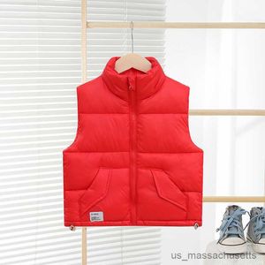 Down Coat Solid Color Children Stand Collar Cotton Vests Autumn Winter Down Sleeveless Waistcoat Jacket Coat Warm Outerwear 2-10Y Clothes R230905
