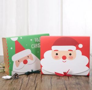10 pezzi quadrati di carta da regalo di Buon Natale e scatola di imballaggio di carta Babbo Natale Bomboniere Borse per regali Felice anno nuovo Scatole di caramelle al cioccolato Forniture per feste