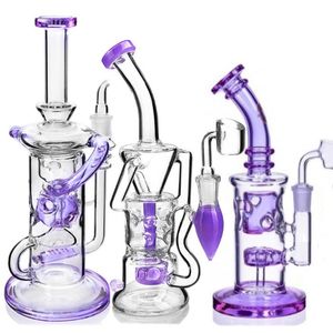 8.4 inchs Purple Dark-Green Bong Klein Recycler Dab Rigs Thick Glass Water Bongs Smoking Glass Pipes Small Bong With 14mm banger