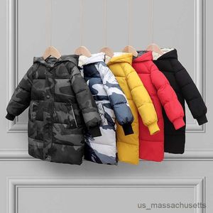 Down Coat Winter Fashion Boys Girls Coats Hooded Warm Kids Down Jackets Baby Long Padded Parkas Children Clothing Teens Thicken Outerwear R230905