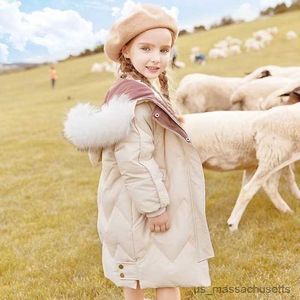 Down Coat Winter Warm Windproof Girls Plain Long Hooded Thick Jacket School Kids Down Coats Child Outerwear 3-14Years R230905