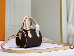 2023 Designer womens shoulder bag Nano Speedy handbags brown flower letter leather mini tote embossed crossbody bags ladies fashion makeup purses clutch #L085c