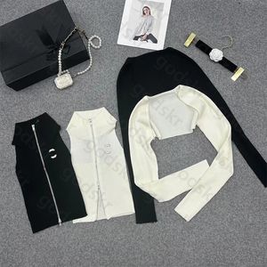 Mulheres sem mangas colete de malha casaco moda designer zíper camisola manga longa jaqueta carta broca sexy colete