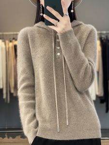 Women Sweters Women 100% merynosowa wełna pullover sweter jesienny kaszmirowy kaszmirowy kaszmirowy kaszmirowy moda Koreańska moda na bluzę z kapturem Top 230904