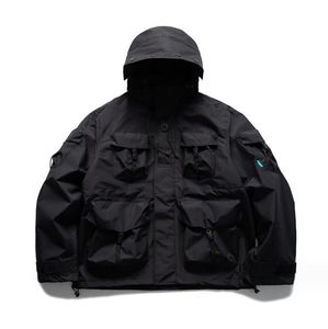 Men's Jackets Autumn Winter Solid Color Three-Dimensional Multi-Pocket Hooded Jacket Tide Retro Coat For Men