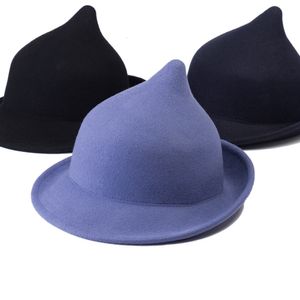 Geniş Memlu Şapkalar Kral Kral Buğday Sahne Gösterisi Modelleme Kişilik Sihirli Akademi Şapka Yün Kadınlar Fedora Moda Yüksek Kaliteli Kenar Kıvrıl Cosplay Keçe Kapağı 230905