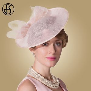 Ampla borda chapéus balde fs fascinators para mulheres elegante rosa linho pillbox chapéu casamentos reais senhoras sinamay derby vestido cocktail fedoras 230905